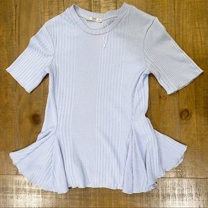 ZARA Baby Blue Peplum Shirt Mid-Sleeves Ribbed